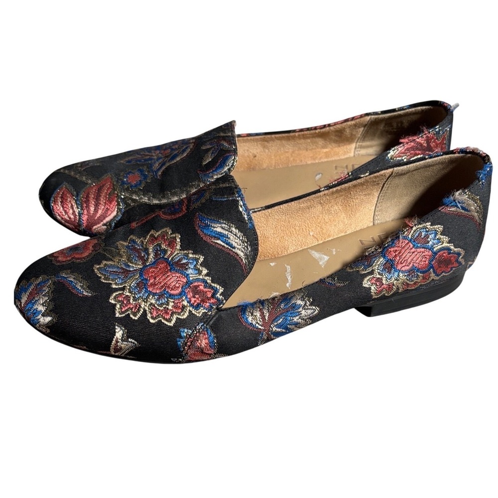 Naturalizer Womens 5.5 Emiline Black Floral Brocade Tapestry Loafers Flats Boho